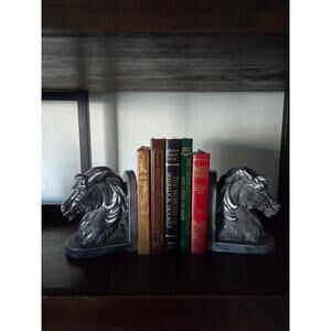 Vintage 1950s Gray Ceramic Horse Head Bookends 7" Mid Century Signed GP